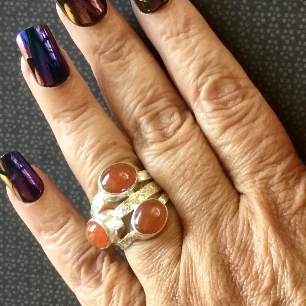 Carnelian Gemstone Cabochon Ring Multiple Gems Unique - Picture 7 of 7